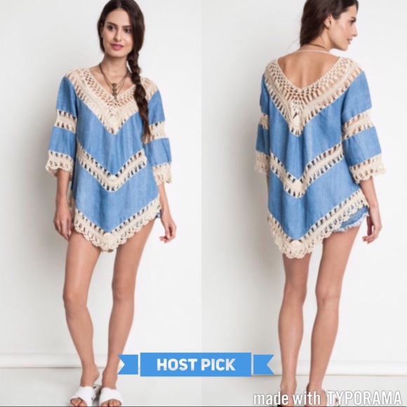 Tops - 🚫SOLD🚫Denim Crochet Knit Top
